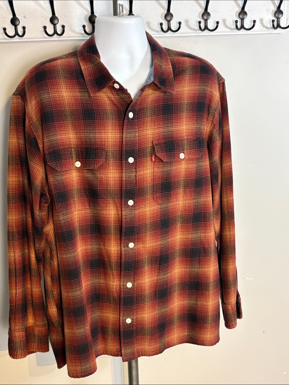 Levi's Orange and Black Plaid Button-Down Shirt